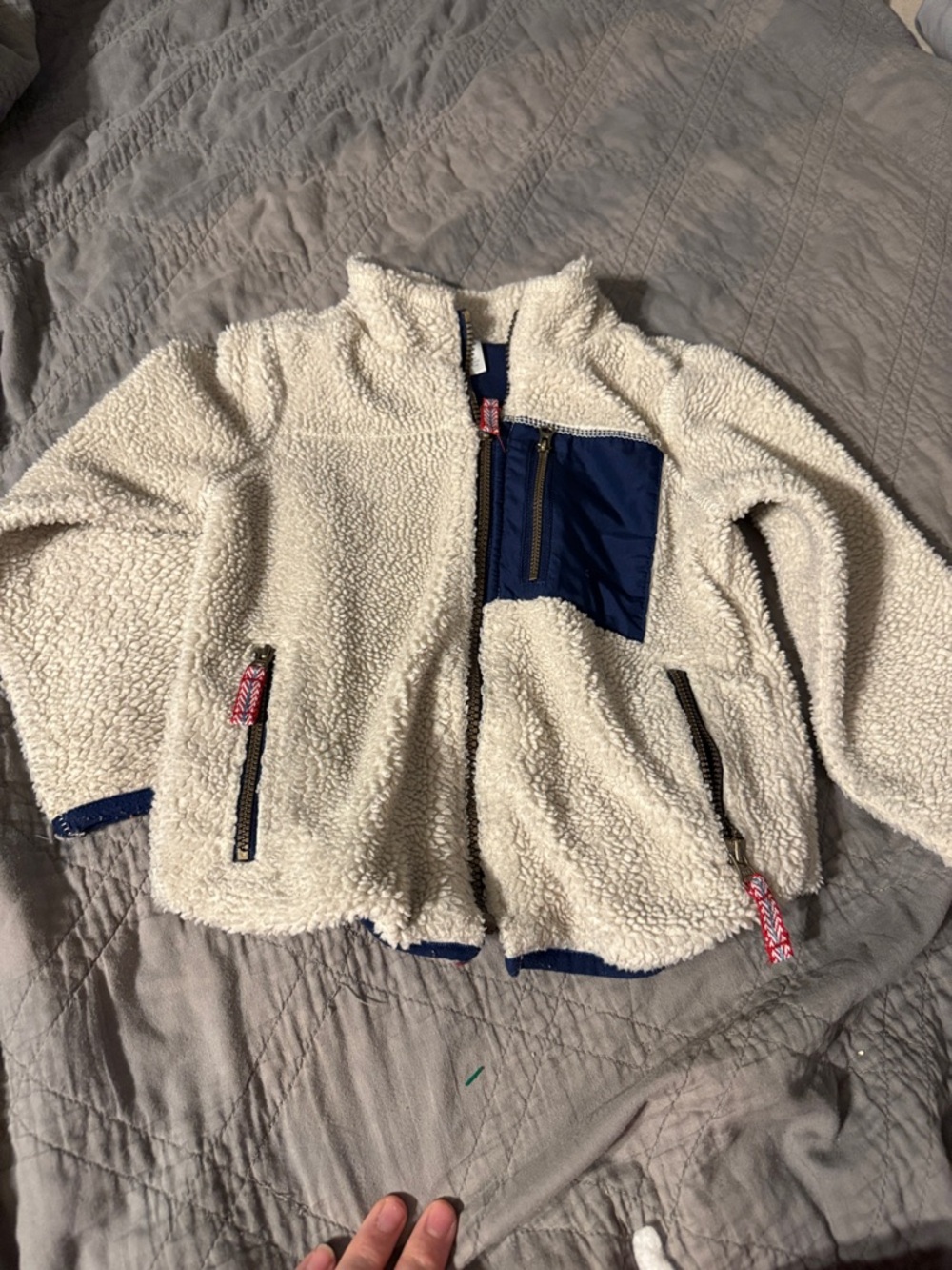 Carter's Cream Sherpa Jacket with Navy Pocket Accents